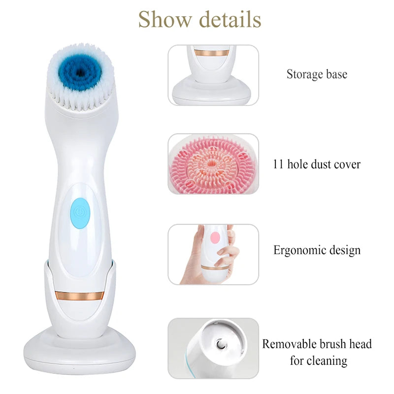 Electric Ultrasonic Cleaner Cleansing Brush 3 In 1 Face Tool Massagers Sonic Rotating Cleansing Brush Galvanic Remove Blackheads