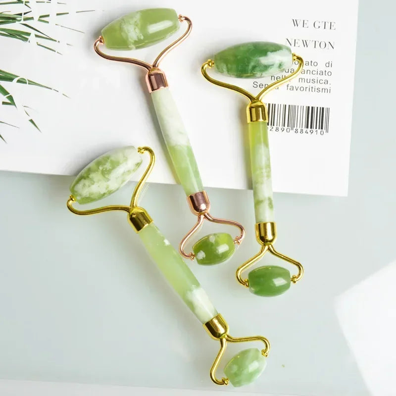 Double Heads Facial Jade Massage Roller Natural Stone Massager Neck Lift Face Massager for Facial Relaxation And Skin Care