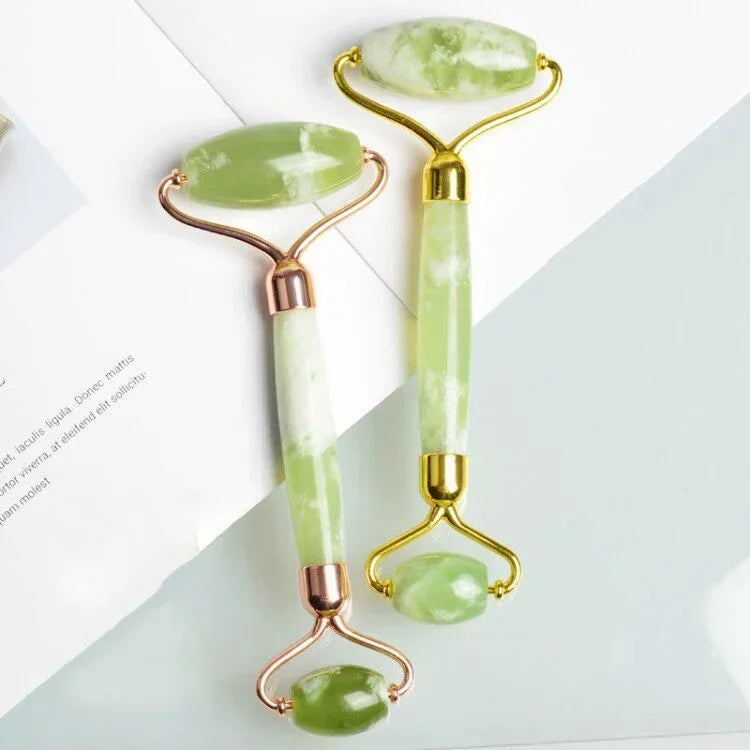 Double Heads Facial Jade Massage Roller Natural Stone Massager Neck Lift Face Massager for Facial Relaxation And Skin Care