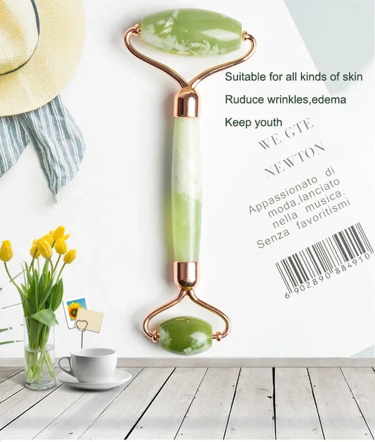 Double Heads Facial Jade Massage Roller Natural Stone Massager Neck Lift Face Massager for Facial Relaxation And Skin Care